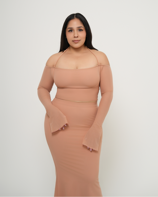 Mesh Flared Top - Latte