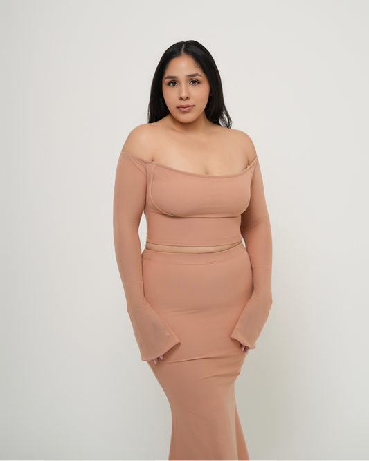 Mesh Flared Top - Latte