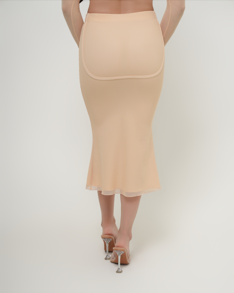 Mesh Flared Midi Skirt - Vanilla